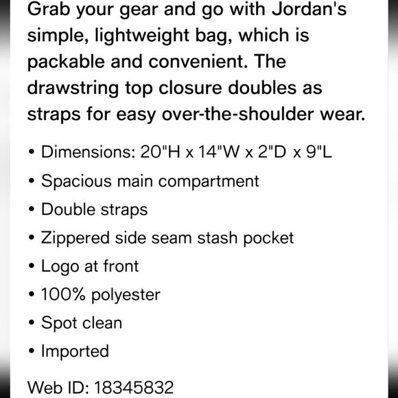 Jordan Jersey Gym Sack Drawstring Bag- 100Black/E - Picture 4 of 7